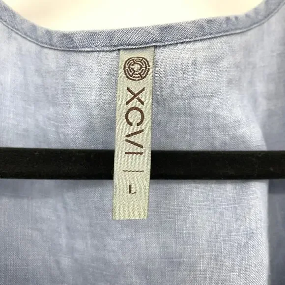 XCVI Midi Length Dress Womens Size Large Button Front Linen Light Blue Gray - Picture 6 of 7